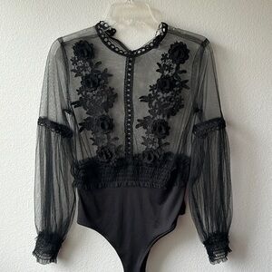 Vera & Lucy top size medium black sheer lace softgirl bodysuit